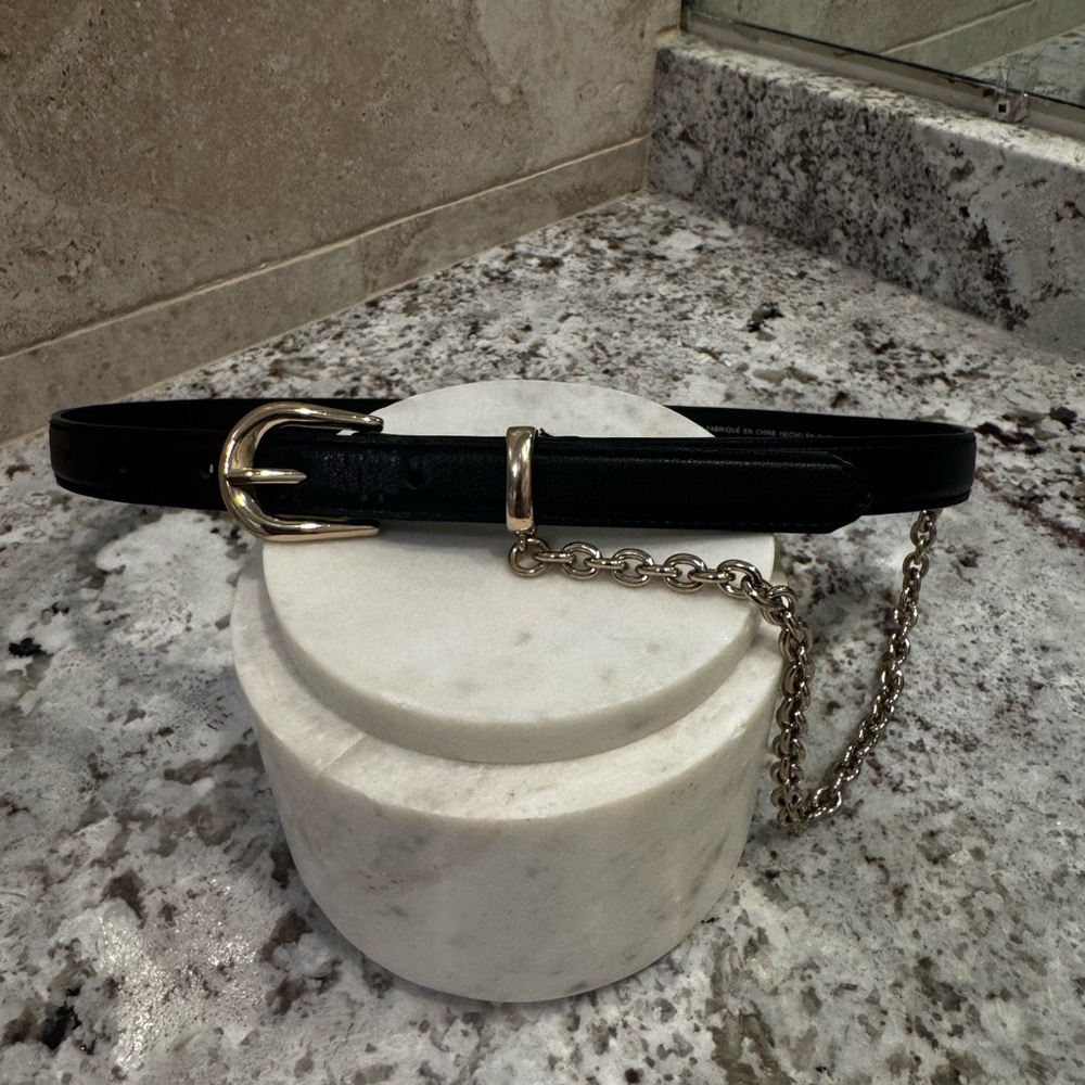 H&M Black Belt with Gold Chain Detail